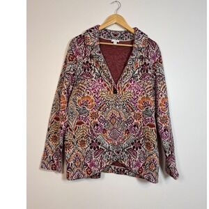 Boho Artsy J. Jill Paisley Floral Knit Blaze Medium Petite Multicolor‎ Cardigan